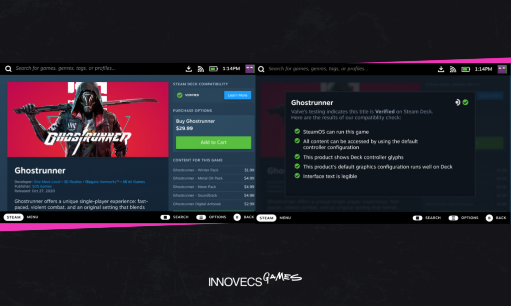 Steam Deck Verified results listing controller, glyph and text legibility checks