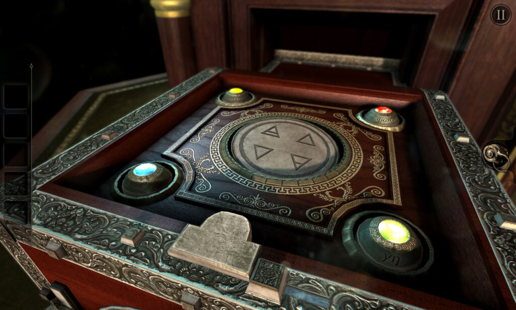 The Room puzzle box with brass mechanisms on its lid